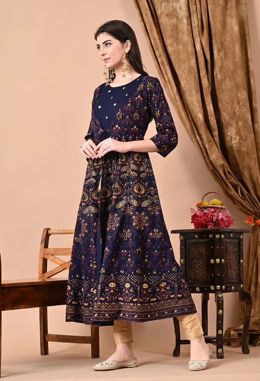 Gold Printed Designer Jacket Kurta In Pink